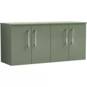 Image of Arno Satin Green 1200mm Wall Hung 4 Door Vanity Unit with Worktop - ARN823W2 - Satin Green - Nuie