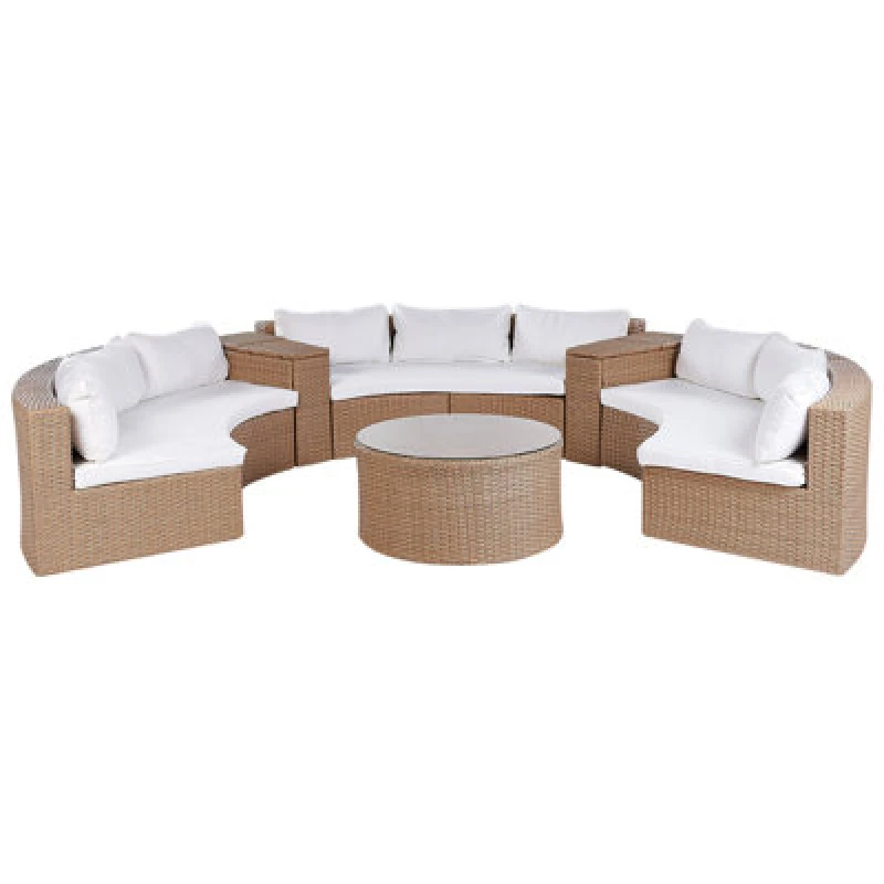 Image of Beliani Garden Lounge Set With Table 9 Seater Severo Pe Rattan Sand Beige
