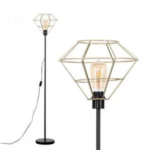Image of Charlie Black Stemmed Floor Lamp With Gold Trillian Geometric Shade