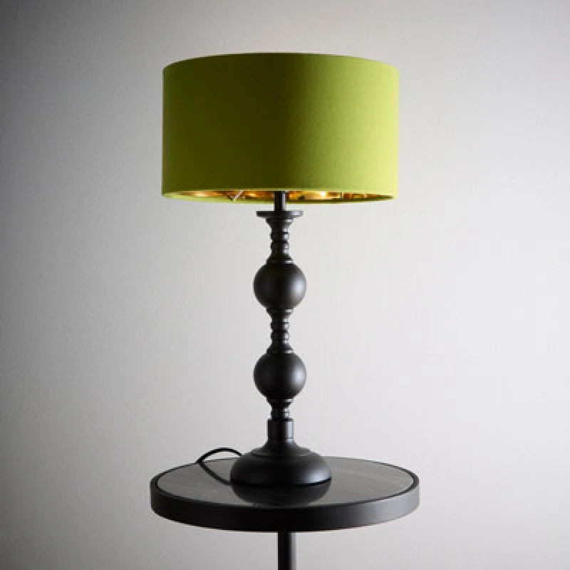 Image of K Living Churchgate Black Metal Base Table Lamp With Green Velvet Shade