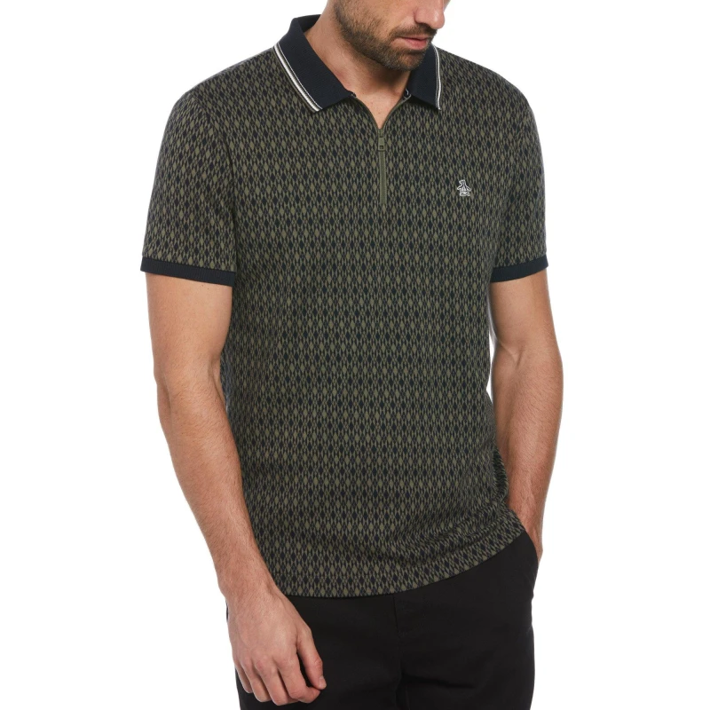 Image of Original Penguin Jacquard Argyle Half Zip Polo Olive Olive male