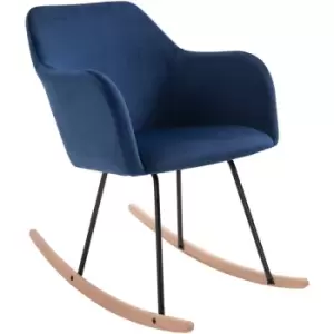 Image of Flannelette Rocking Tub Chair w/ Wood Legs Home Living Room Bedroom Blue - Homcom