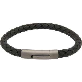 Image of Unique & Co. Black Leather Bracelet with Matte Gunmetal IP Steel Clasp
