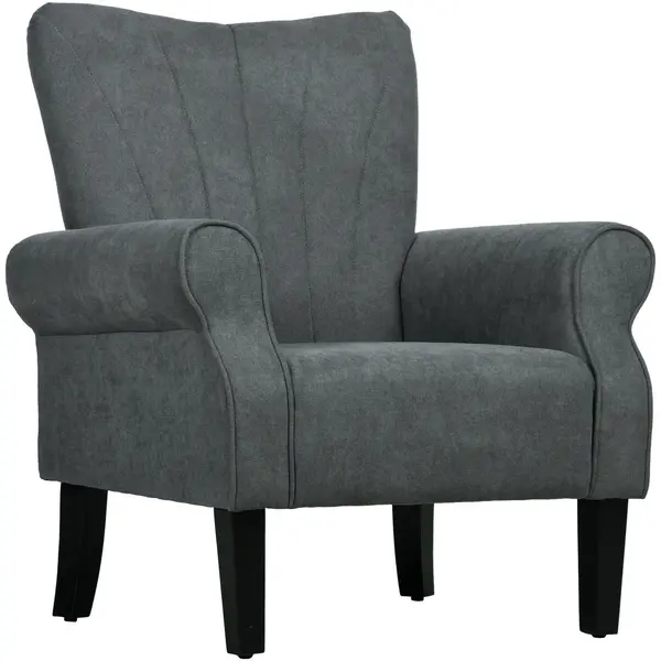 Image of HOMCOM Armchair with High Back and Wood Legs Modern Living Room Chair Grey