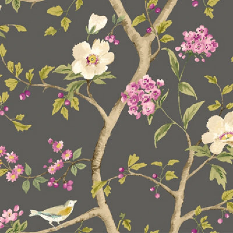 Image of Hoopla Walls Bird Song - Plum & Noir 10M Wallpaper