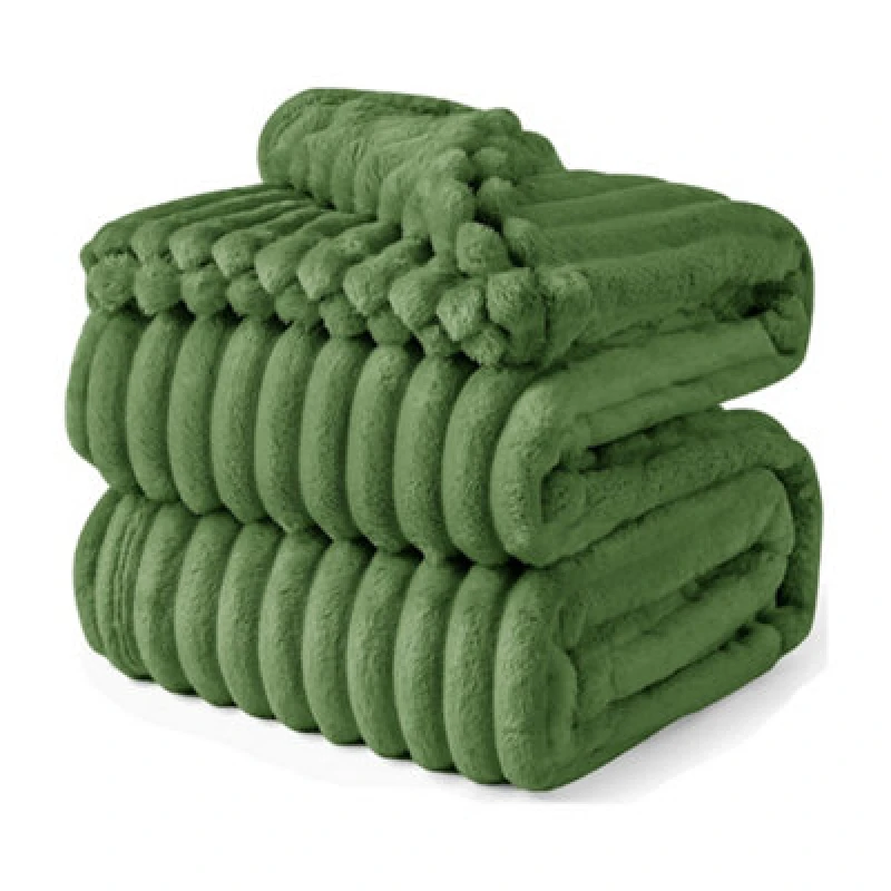 Image of Velosso Luxurious Faux Rabbit Fur Throw Blanket In Chunky Ribbed Design For Sofa, Bed, Couch - Plush, 150Cm X 200Cm - Olive