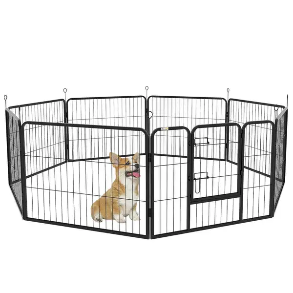 Image of Pawhut Pet Playpen Play House Steel Hutch Metal - Black
