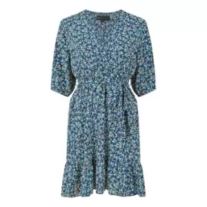 Image of Mela London Blue Ditsy Floral Wrap Skater Dress - Blue