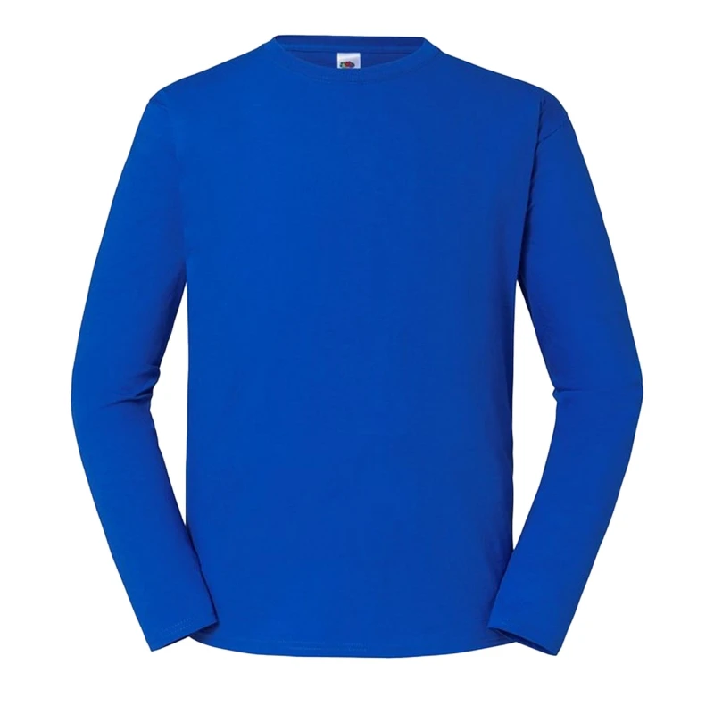 Image of Fruit Of The Loom Fruit of the Loom Men Iconic 195 Premium Ringspun Cotton Long-Sleeved T-Shirt in Blue Size: X-Small Blue XS Male 5063527505866