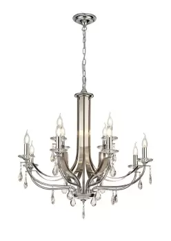 Image of Ceiling Chandelier Pendant 12 Light E14 Polished Chrome, Satin Nickel, Clear Crystal