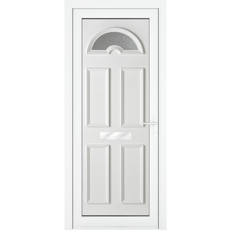 Image of Crystal Upvc Front Door Sunburst Glass Sandringham White Left Hand 920 X 2090Mm Obscure Glass, White RD1LHSAN92209