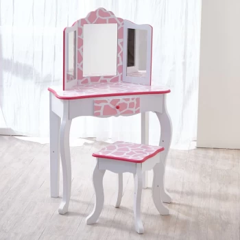 Image of Fantasy Fields Gisele Dressing Tables Vanity Table With Mirror & Stool Animal Print TD-11670D - Pink / White