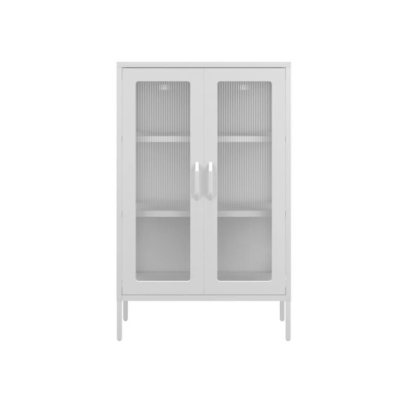 Image of Lemon Pavilion Furniture Marsh Storage Cabinet - Steel/Glass - White - Flat Packed White Unisex