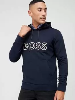 Image of BOSS Seeger 105 Logo Overhead Hoodie - Navy, Dark Blue, Size L, Men