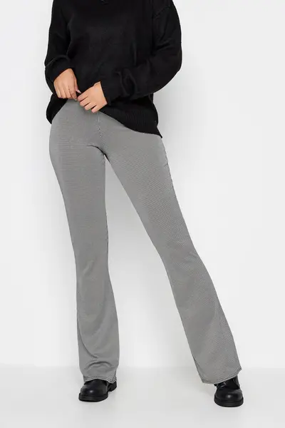 Image of Long Tall Sally Tall Micro Dogtooth Kickflare Trousers Black