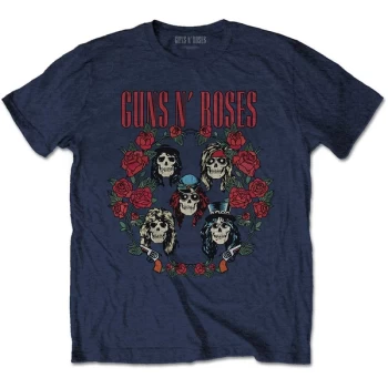 Image of Guns N' Roses - Skulls Wreath Unisex Medium T-Shirt - Blue