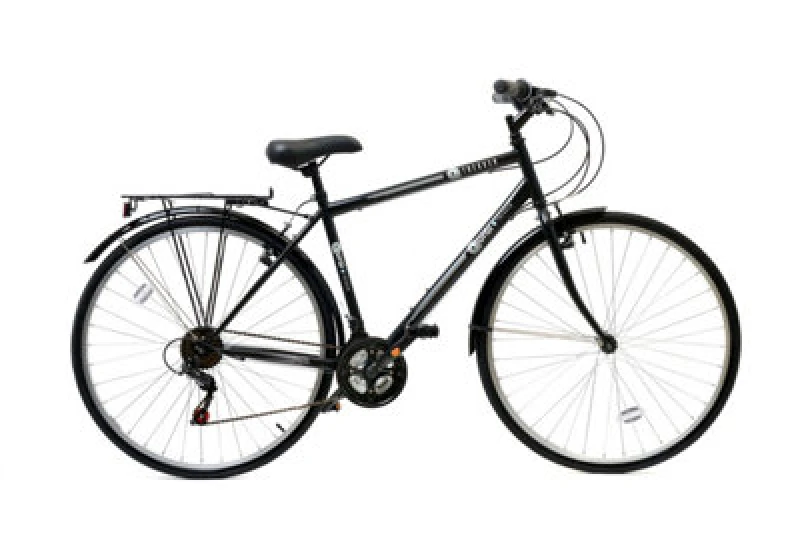 Image of Aurai Trekker Crossbar Hybrid Bicycle, 700C Wheel, 18 Speed - Black
