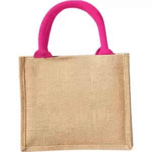 Image of Westford Mill Jute Mini Gift Bag (6 Litres) (Pack Of 2) (One Size) (Natural/Fuchsia) - Natural/Fuchsia