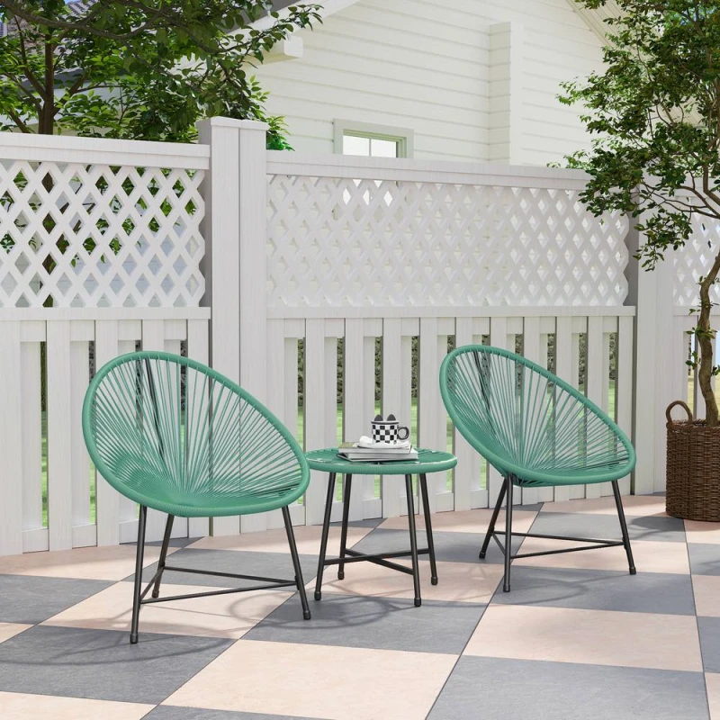 Image of OUTSUNNY Rattan Bistro Set with Acapulco Chairs & Glass Table, Green Green Unisex