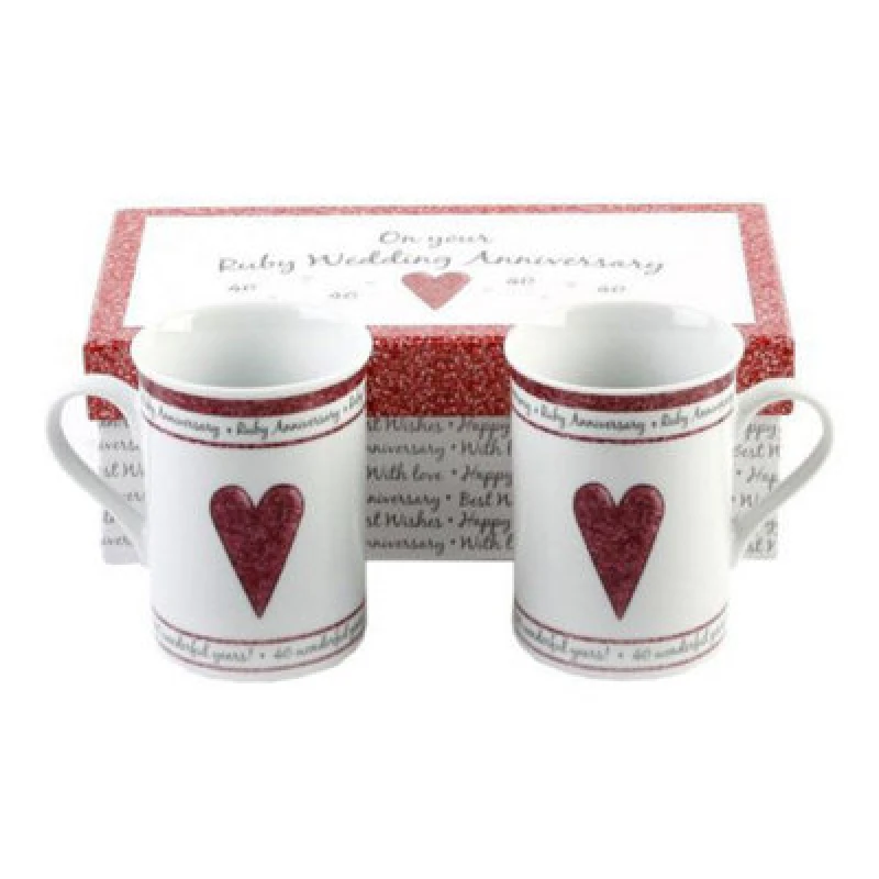 Image of Happy Homewares Beautifully Designed 40Th Ruby Anniversary Mug Set With Matching Gift Box
