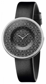 Image of Calvin Klein Womens Mania Black Leather Strap Black Watch