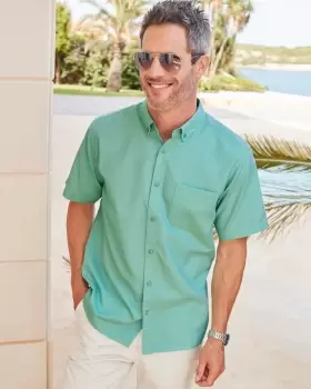 Image of Cotton Traders Mens Short Sleeve Soft Touch Shirt in Green