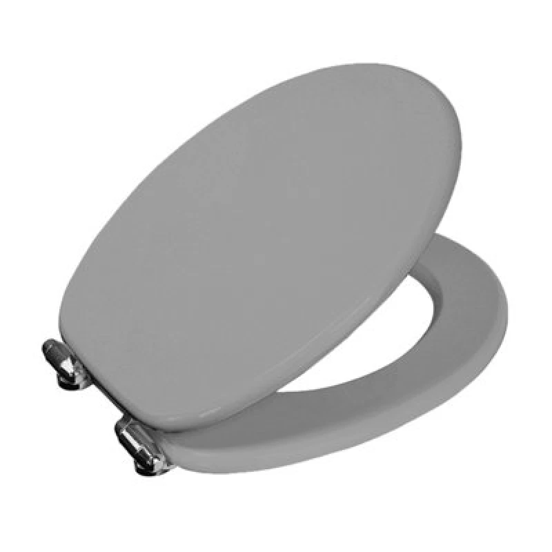 Image of Showerdrape Norfolk Soft Close Grey Wooden Toilet Seat With Chrome Hinges Grey