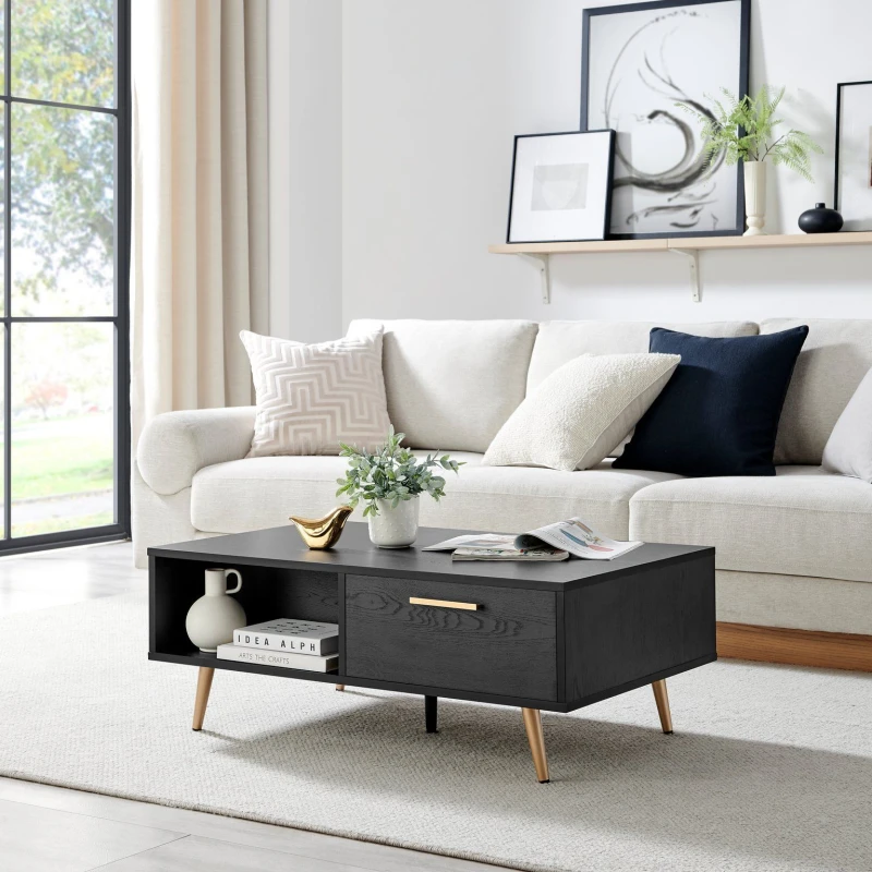Image of FurnitureboxUK FurnitureboxUK Ivala Black & Copper Effect Storage Coffee Table Black One Size Unisex 5060661187637
