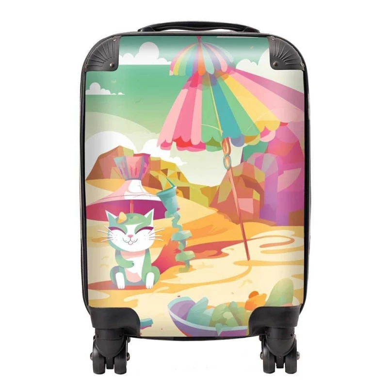 Image of Warren Reed - Designer Kitten On A Beach Holiday Suitcase in Yellow Size: Medium Yellow Unisex Medium