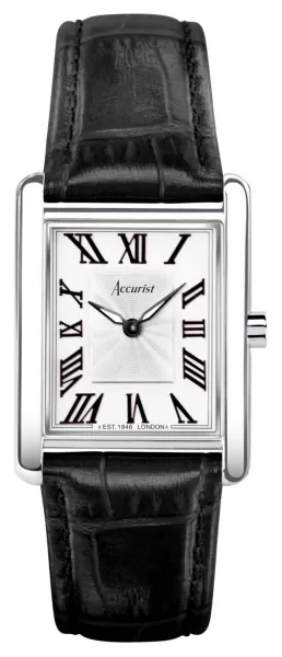 Image of Accurist 71001 Rectangle Womens White Dial| Black Leather Watch