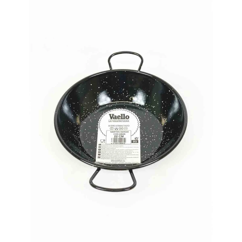 Image of Verano Spanish Ceramics Enamelled Deep Frying Pan With Handles Kitchen Cookware (Diam) 22cm Black unisex