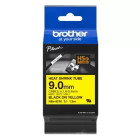Image of Brother HSe-621E Original Black on Yellow Heat Shrink Label Tape 9mm x 1.5m