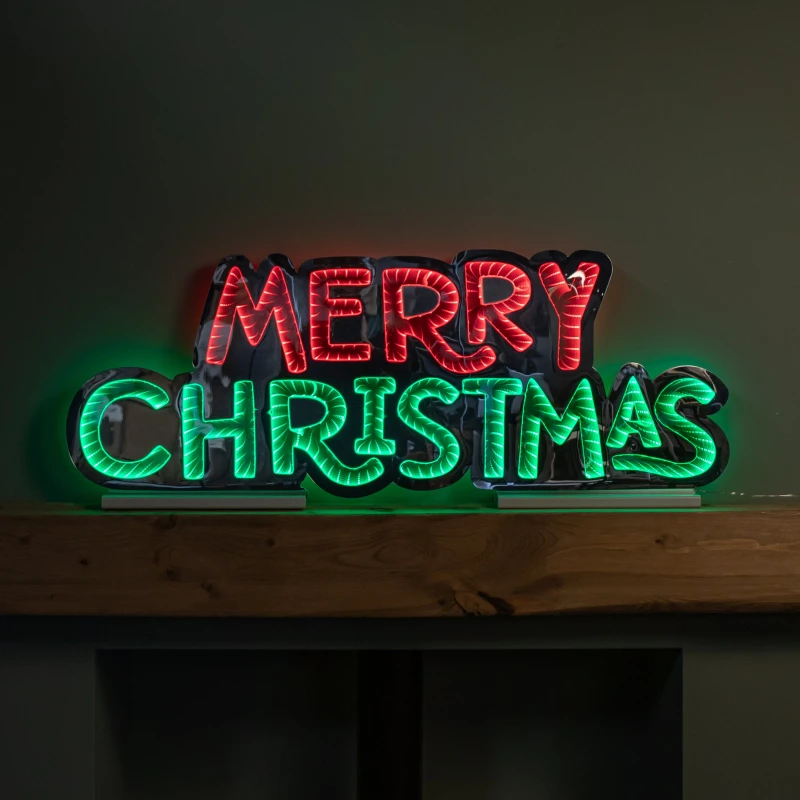 Image of 1m Light up Merry Christmas Infinity Light Decoration with Red and Green LEDs