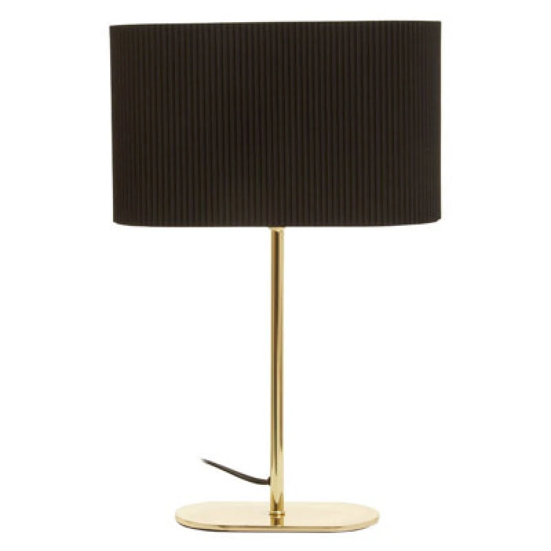 Image of Orsina Brass Table Lamp, Glossy Brass Ceramic Base With Ribbed Detailing, White Fabric Shade Creates Warm Ambient