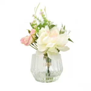 Image of Peony in Ridged Clear Glass Vase Hand Tied