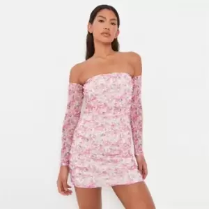 Image of Missguided Ruchd Mini Dress Mesh Floral - Pink