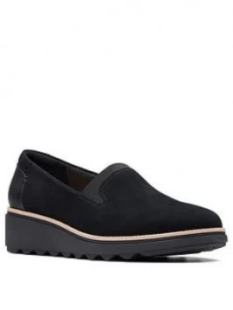 Image of Clarks Sharon Dolly Wedge Wide Fit Shoe - Black