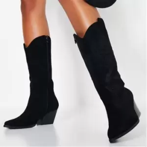 Image of I Saw It First FauXSuede Western Stitching Knee High Boots - Black