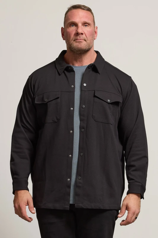 Image of BadRhino BadRhino Men Textured Jersey Shacket in Black Size: large Black L Male 5063111861750