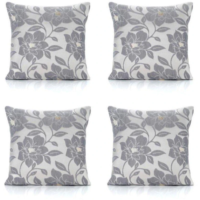 Image of Alan Symonds Peony Chenille Cushion Set of 4 Silver unisex 45x45cm