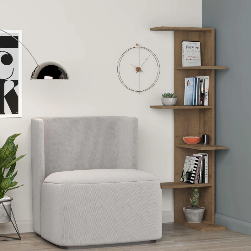 Image of Decortie Saso Modern Corner Bookcase Display Unit Dark Oak Effect Medium 141(H)Cm