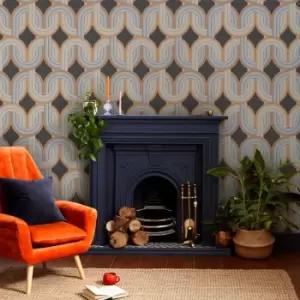 Image of Envy - In the Loop Choc Orange Geometric Wallpaper - Brown