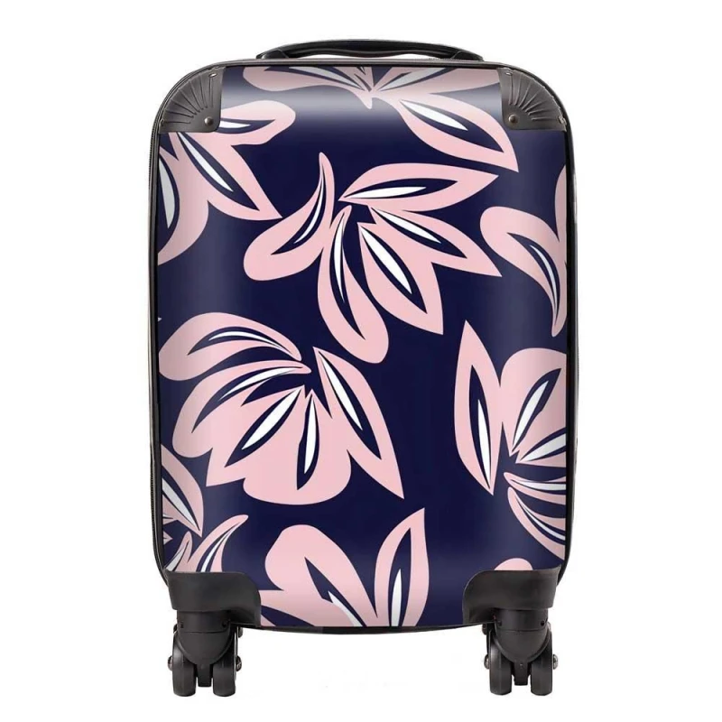 Image of Warren Reed - Designer Pink Navy Floral Botanical Pattern Suitcase Size: Cabin Pink Unisex Cabin