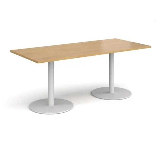 Image of Monza Monza rectangular dining table with flat round white bases 1800mm x 800mm - oak Oak MDR1800-WH-O