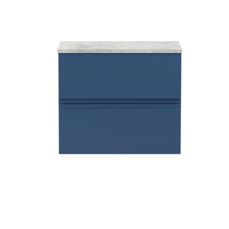 Image of Hudson Reed Urban Wall Hung Countertop Basin Unit, 2 Soft Close Drawers Vanity Unit And Bellato Grey Worktop In Satin Blue, 600mm