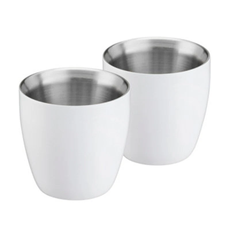 Image of Cooks Professional Set Of 2 Stainless Steel Espresso Coffee Cups - Double Wall Insulated Mini Drinking Mugs - White