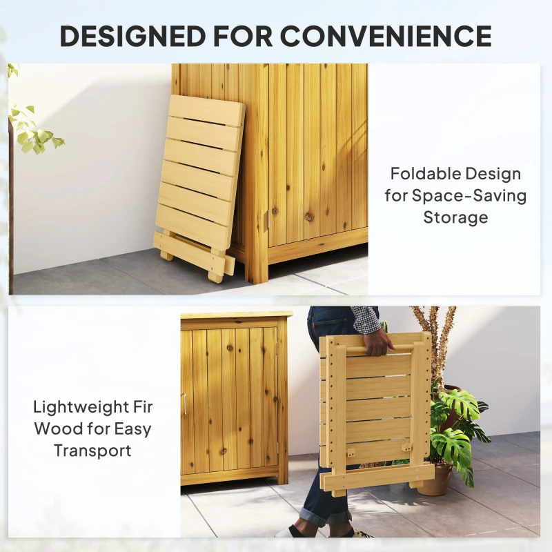 Image of Outsunny Wooden Folding Garden Table, Folding Side Table, Nature Wood Finish Natural