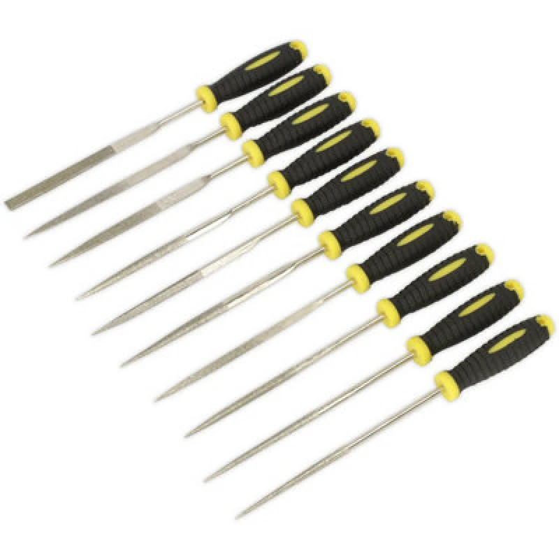 Image of Loops 10 Piece 100mm Diamond Needle File Set - Comfort Grip Handles - Precision Files Multi