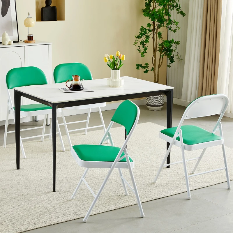 Image of MCC Set Of 4 Padded Folding Metal Frame Dining Chairs Green FOLDINGGREEN4