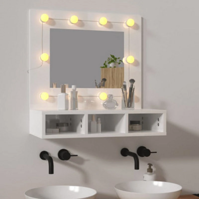 Image of vidaXL Mirror Cabinet with LED High Gloss White 60x31.5x62 cm, White 808888